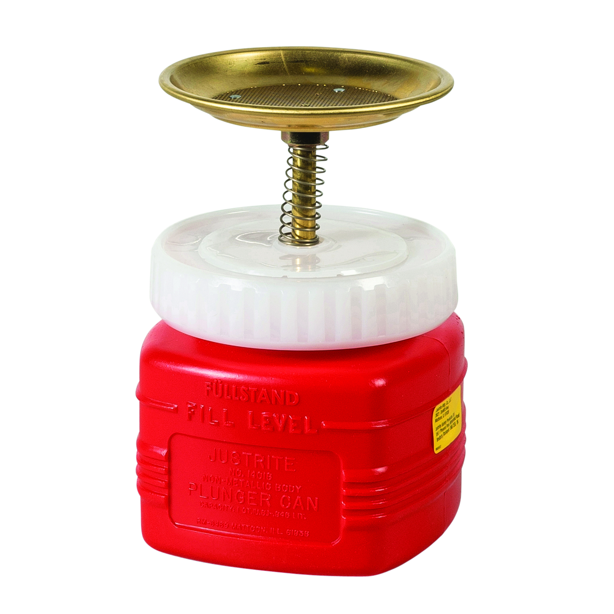 Justrite Plunger Dispensing Can — 1 Quart, Plastic, Flame Arrester, Red, Model# 14018